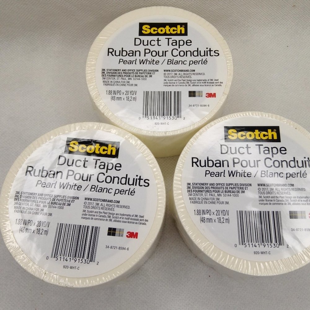LOT OF 3, SCOTCH DUCT TAPE, PEARL WHITE, NEW
